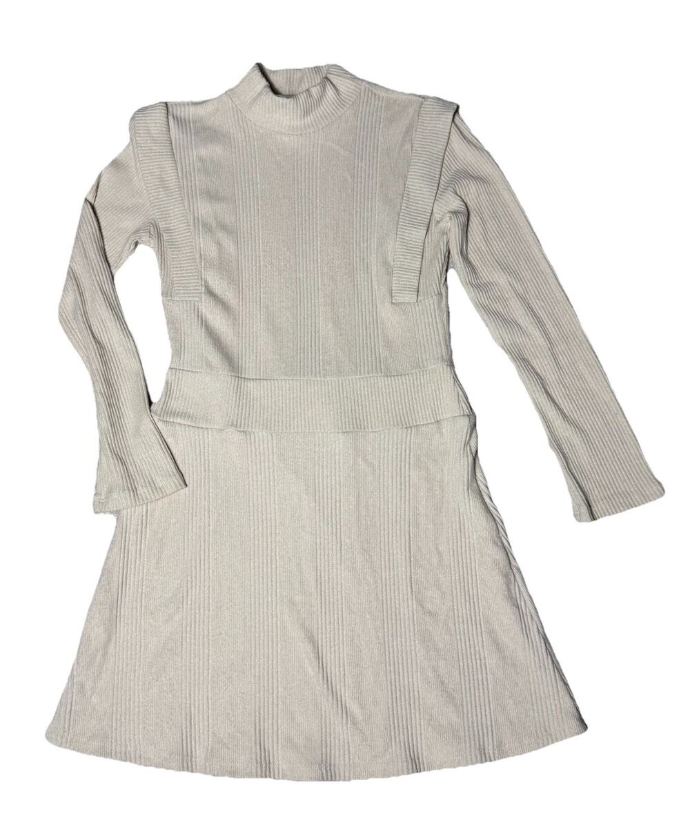 Maeve Anthropologie Womens Cream Ribbed Knit Mock Neck Dress M